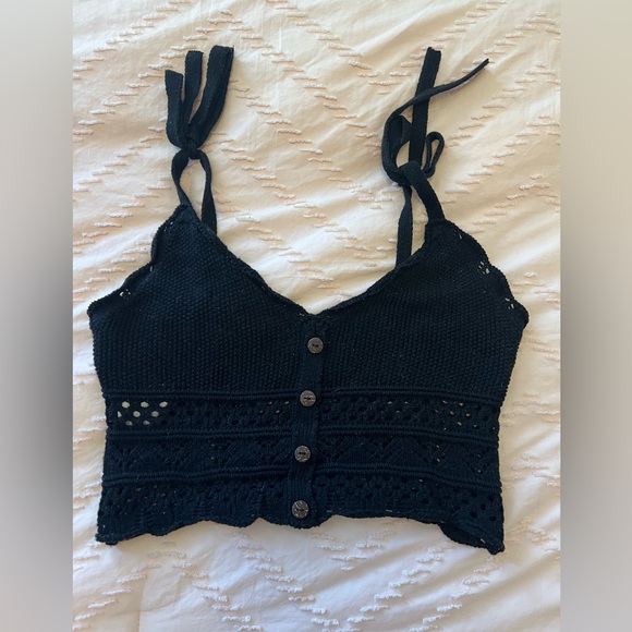 BCBGeneration Crochet Cropped Spaghetti Tie Strap Tank Top Pullover Black Size S - Picture 4 of 12